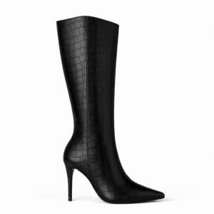 Bota Salto Alto Fino Quéops Croco Preta