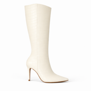 Bota Salto Alto Fino Quéops Croco Off White