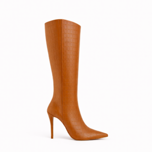 Bota Salto Alto Fino Quéops Croco Caramelo